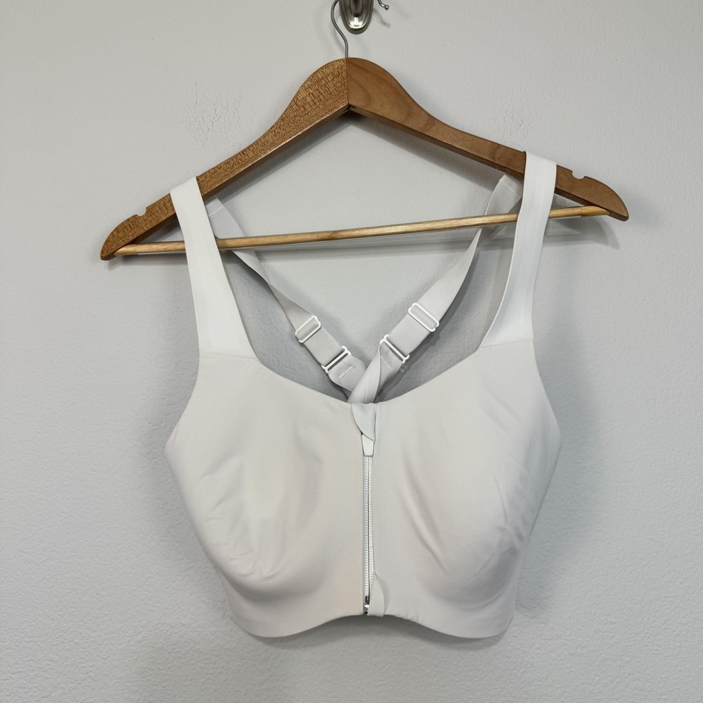 Knix Sports Bra Women's Size 7 White Zip Front Adjustable Crossback Wireless